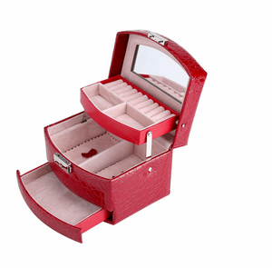 Lockable Three Layer Leather Jewelry Box for Women in Assorted Colours - BELLADONNA