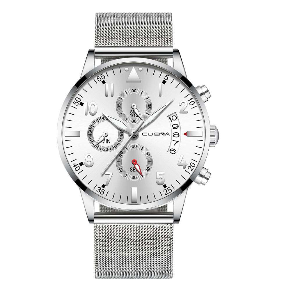Mens Stainless Steel Calendar Quartz Wrist Watch - BELLADONNA