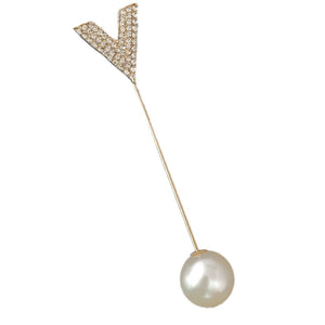 Elegant White Cubic Zirconia and Pearl Bead Lapel Pin or Brooch for Suits, Dresses or Scarves - BELLADONNA