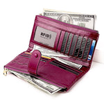 Trendy High-end Fashion Oil Waxed Genuine Leather Ladies Wallet in Plum, Black Brown, Wine Red,Tan
