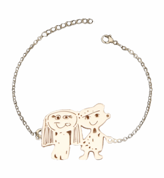 Customized Drawings of your Own or Children's  Art Converted into Necklace, Bracelet or Keyring in 18K Gold