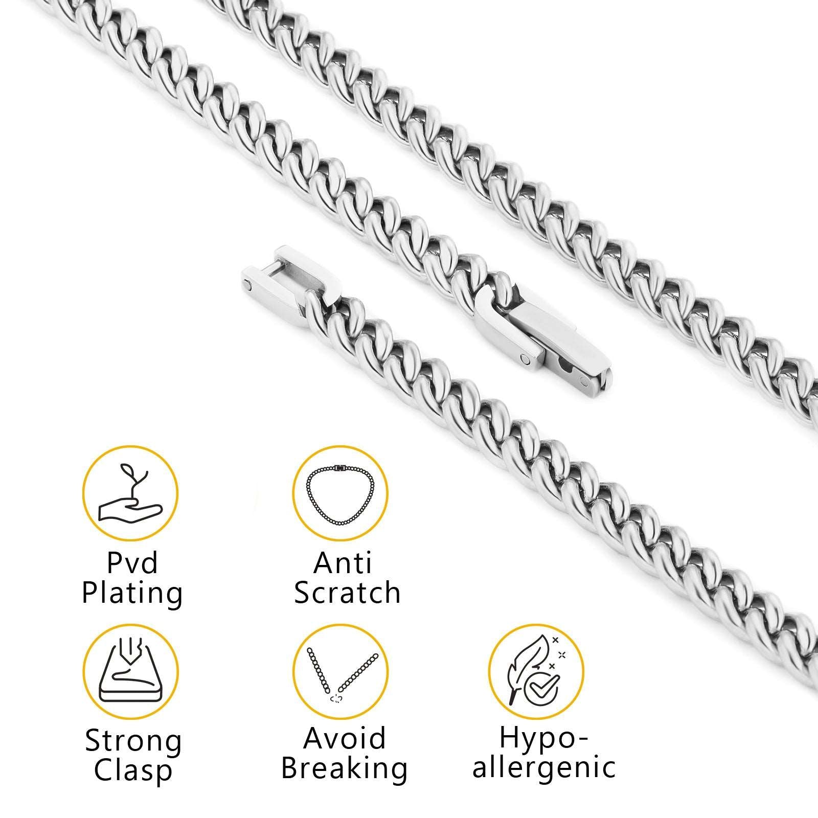 316 Titanium Stainless Steel 5mm Cuban Chain in 18K Gold or Platinum Silver Various Lengths