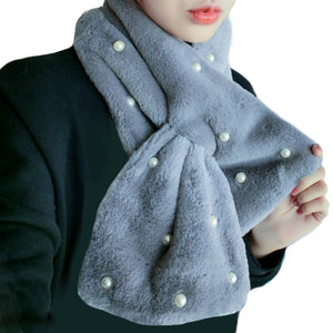 Elegant Ultra Soft and Warm Faux Fur with Embellished Pearl Accent Winter Scarf - BELLADONNA