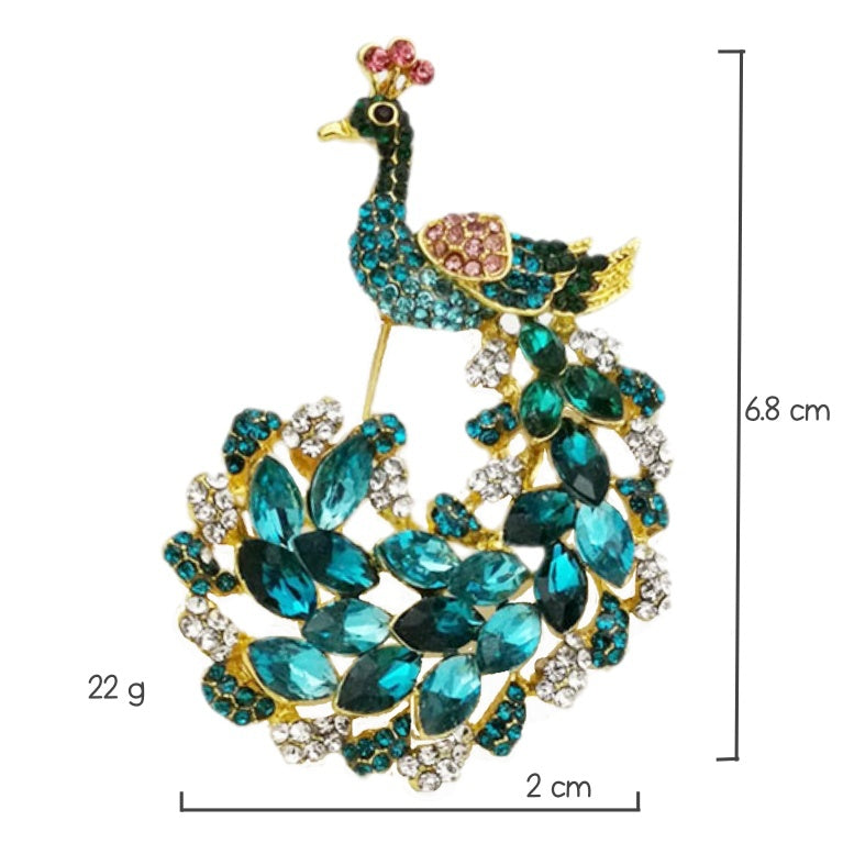 Eye Catching Crystals Peacock Gold Brooch for Scarf or Pashmina - BELLADONNA