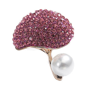Trendy Cubic Zirconia Mushroom Rose Gold Plated Brooch for Scarf or Pashmina in Rasberry, Sapphire Blue and White - BELLADONNA