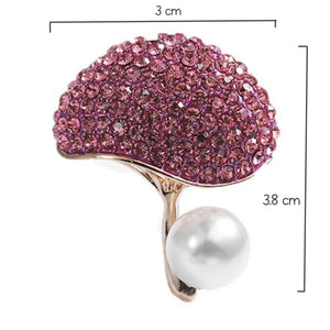 Trendy Cubic Zirconia Mushroom Rose Gold Plated Brooch for Scarf or Pashmina in Rasberry, Sapphire Blue and White - BELLADONNA