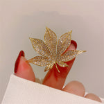 Luxury High-grade Quality White Cubic Zirconia Embellished Maple Leaf Brooch in Gold for Clothing Scarf or Pashmina - BELLADONNA