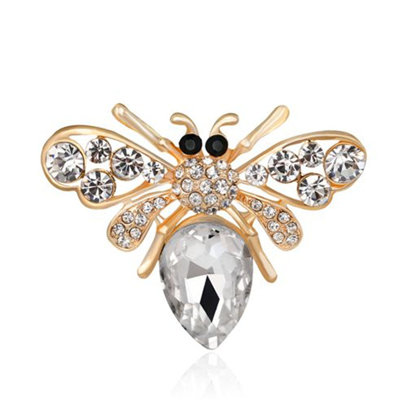 Adorable Crystals Rhinestone Gold Plated Bee Brooch for Scarf or Shawl - BELLADONNA