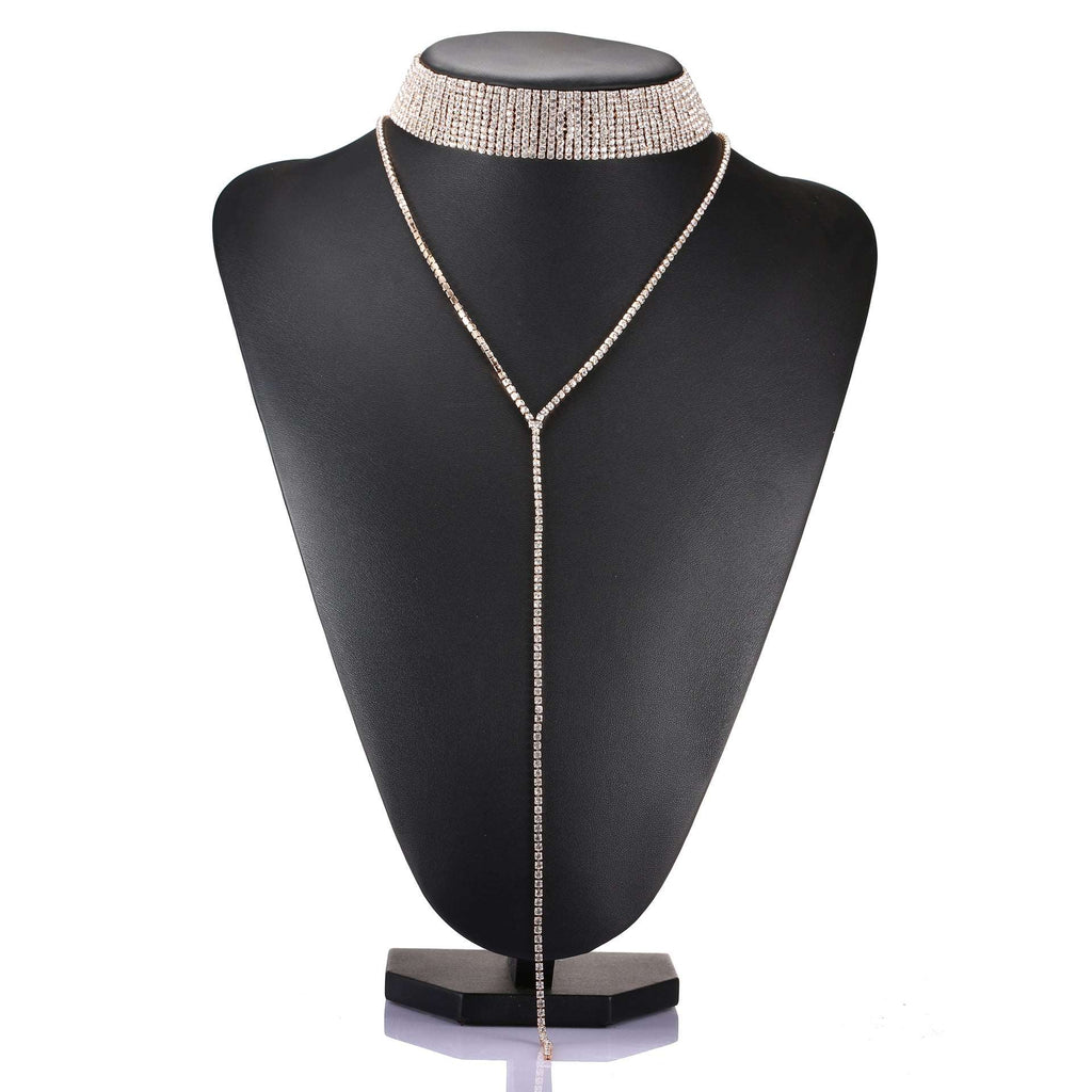 Diamanté Choker and Long Evening Wear Fashion Necklace in Silver, Gold or Red - BELLADONNA