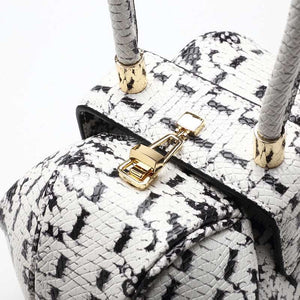 Stylish Genuine Leather  Black and White Personality Handbag