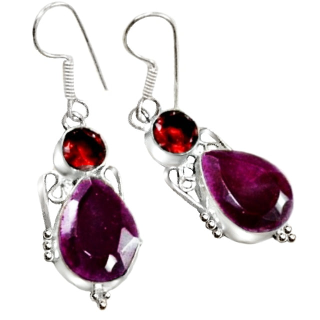 Indian Cherry Ruby Gemstone Earrings Set in .925 Silver