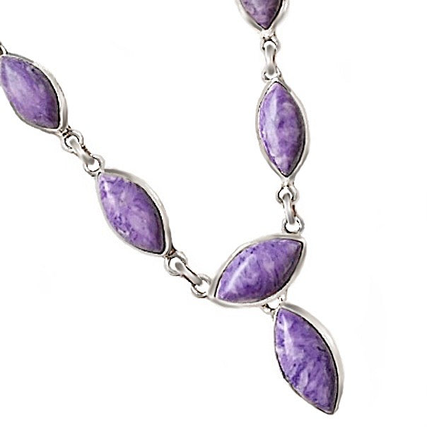Handmade Lilac Mosaic Jasper Gemstone .925 Silver Necklace & Earrings Set - BELLADONNA