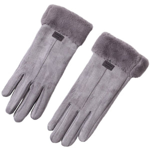 Luxury Winter Suede and Short Pile Fur Gloves in Four Elegant Colours - BELLADONNA