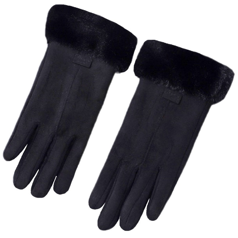 Luxury Winter Suede and Short Pile Fur Gloves in Four Elegant Colours - BELLADONNA