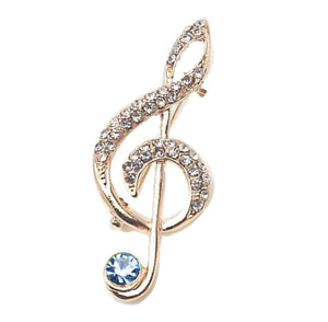 Stylish Music Note White Cubic Zirconia and Crystal Gold-plated Brooch in Pink, Green, Blue, Red and Turquoise - BELLADONNA