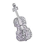 Exquisite Mini Violin with White Cubic Zirconias Brooch in Silver or Gold - BELLADONNA