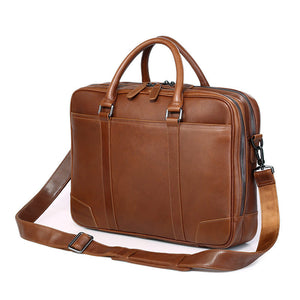 Luxury High End Genuine Double Leather Layer Tree Cream Briefcase with Shoulder Strap in Tan or Brown