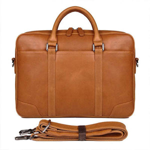Luxury High End Genuine Double Leather Layer Tree Cream Briefcase with Shoulder Strap in Tan or Brown