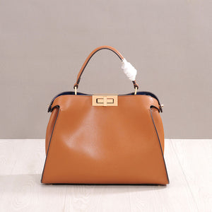 Luxury Genuine Leather Large Capacity Lockable Handbag with Long Strap in Assorted Colours