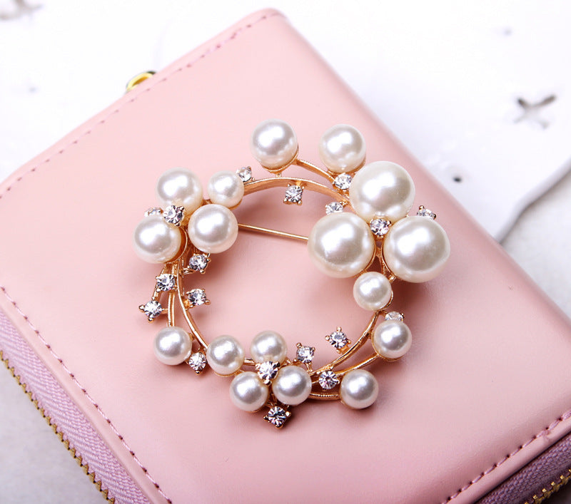 High-End  Pearl and White Zirconia Dress Brooch For Women's Clothing, Scarf or Wrap - BELLADONNA