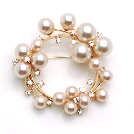 High-End  Pearl and White Zirconia Dress Brooch For Women's Clothing, Scarf or Wrap - BELLADONNA