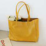 50% OFF Trendy Genuine Leather Tote Handbag in Sunny Yellow - BELLADONNA