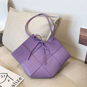 Top Trend Genuine Leather Woven Style Luxury Tote Handbag in Purple