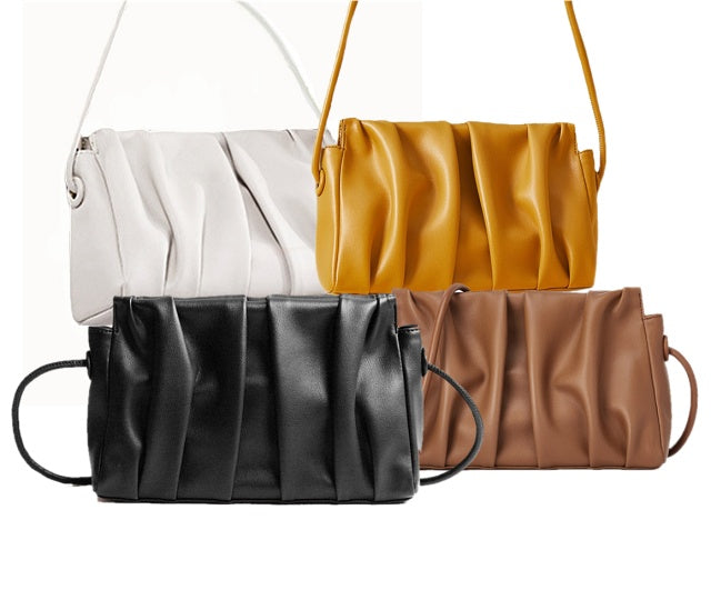 New Genuine Leather Cowhide Platinum Ladies Handbag in Black, Brown, Yellow and White
