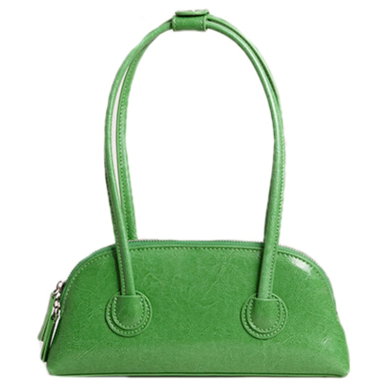 Elegant Genuine Leather Small Underarm Handbag in Black Beige White Grey or Green - BELLADONNA