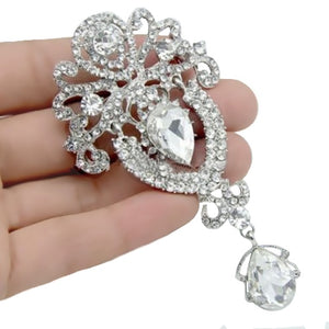 Elegant Antique Style Crystal Crown Drop Dangle Brooch - BELLADONNA