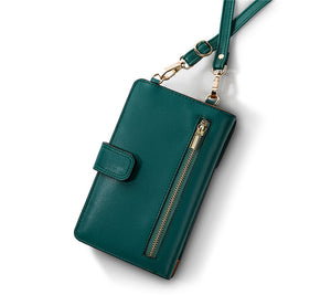 All in One New Cross Body Compact Purse Wallet Handbag in Black, Tan and Teal Green - BELLADONNA