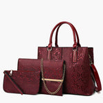 Women's Three-piece Embossed Handbag Set in Navy, Brown, Red and Black - BELLADONNA