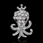 Sweet Mini Octopus Crystal Embellished Silver Brooch for Scarf or Pashmina