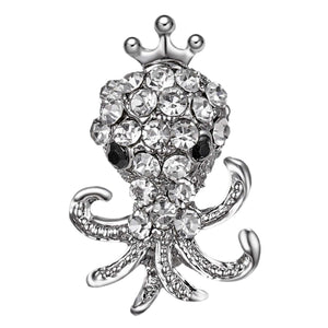 Sweet Mini Octopus Crystal Embellished Silver Brooch for Scarf or Pashmina
