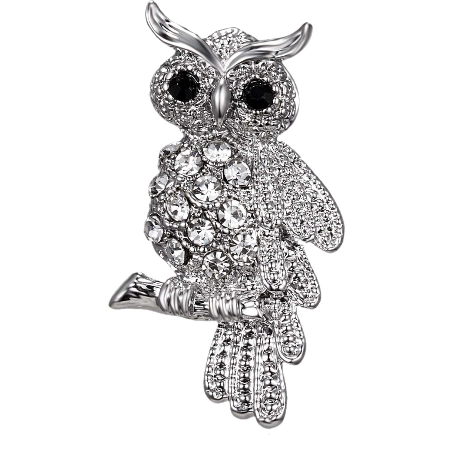 Mini Owl Crystal Embellished Silver Brooch for Scarf or Pashmina