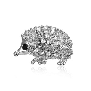 Adorable Hedgehog Crystal Embellished Silver Brooch for Scarf or Pashmina