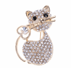 Cat Lovers Adorable Crystal  Brooch Pin For Coats, Scarf or Pashmina - BELLADONNA