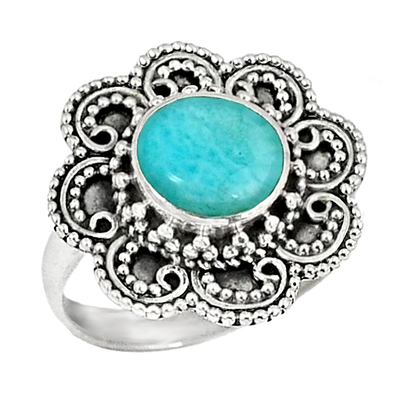 Natural Caribbean Larimar Gemstone Solid .925 Sterling Silver Ring Size 6 or M