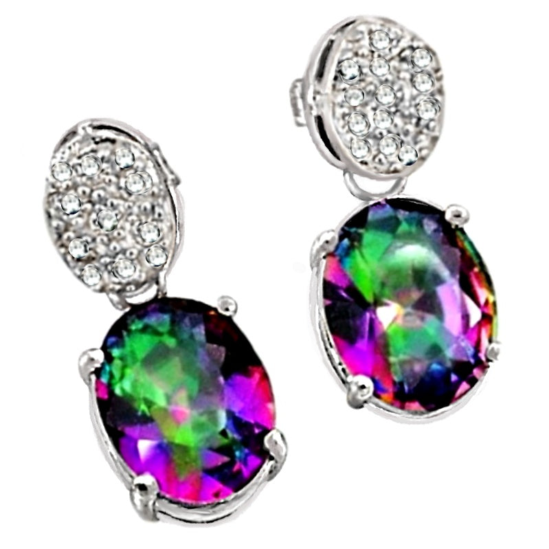 8.07 Cts Rainbow Mystic Topaz, White Topaz Studs In Solid .925 Sterling Silver