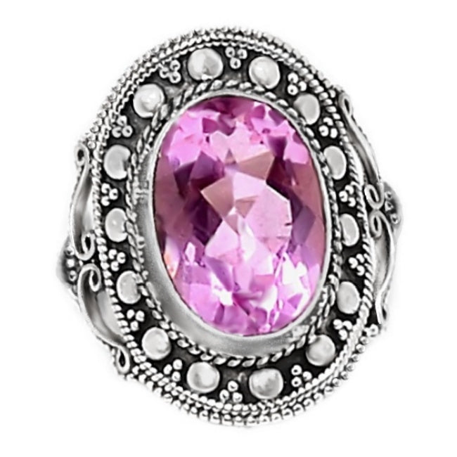 Natural Pink Topaz Gemstone Solid .925 Sterling Silver Ring Size US 8 / Q