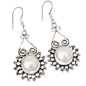 Indonesian Bali-11.64 Cts Natural White Pearl , Solid .925 Sterling Silver Earrings