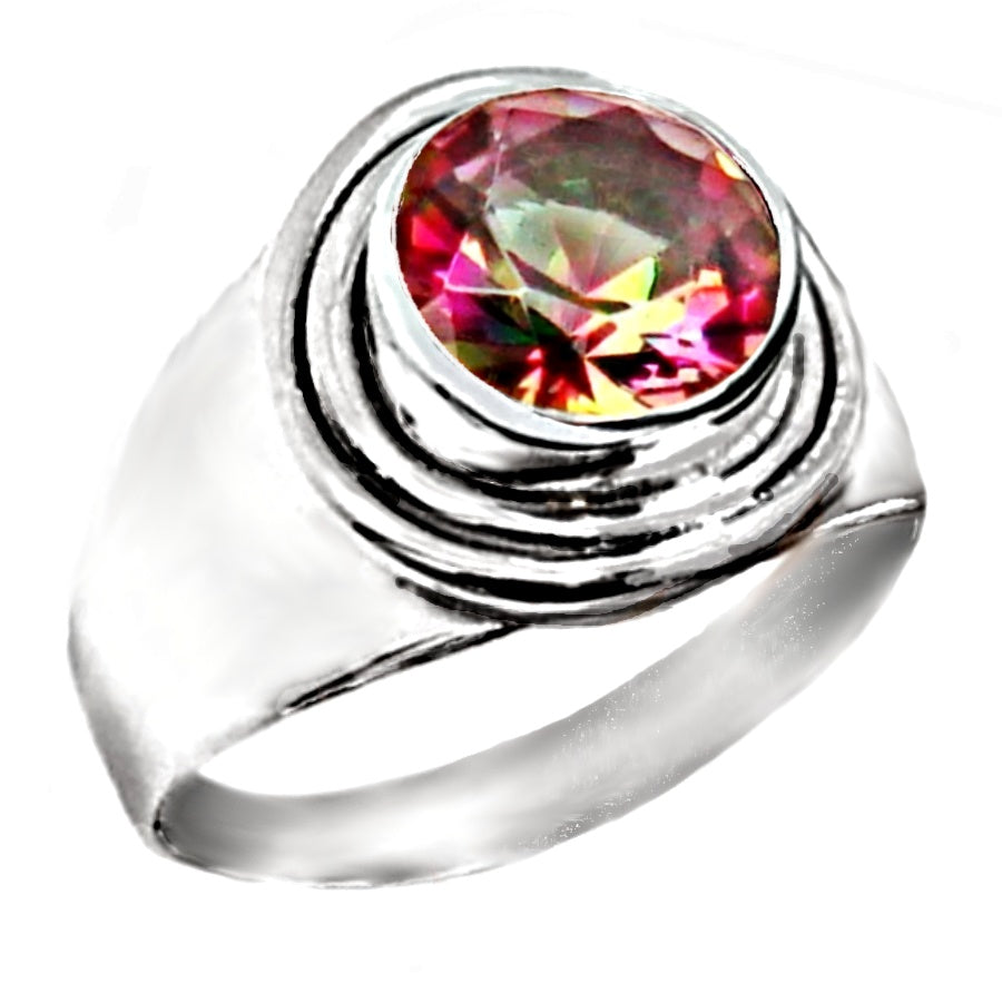 4.19 Cts Multi -Colour Rainbow Topaz, Ring In Solid .925 Sterling Silver. Size 8
