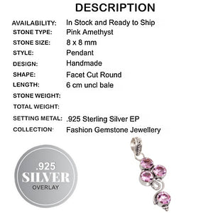 Indonesian -Bali Pink Amethyst Gemstone .925 Silver Pendant - BELLADONNA