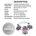 Carved Face Agate, Purple Amethyst Gemstone .925 Sterling Silver Bracelet