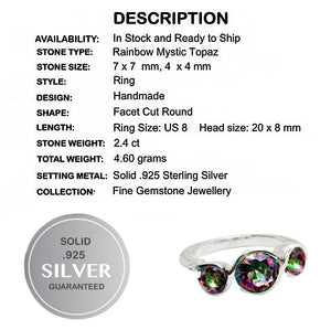 Modern set Rainbow Mystic Topaz Gemstone Ring In Solid .925 Sterling Silver Size US 8 / Q