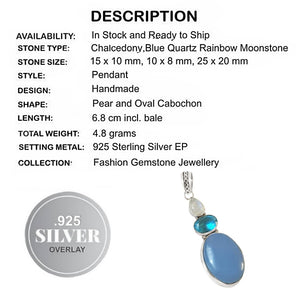 Blue Chalcedony, Rainbow Moonstone, Topaz .925 Sterling Silver Pendant