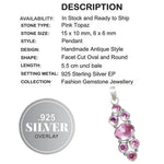 Handmade Mixed Shapes Pink Topaz Gemstones .925 Silver Pendant