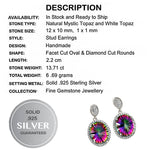 13.71 Cts Rainbow Mystic Topaz, White Topaz Studs In Solid .925 Sterling Silver