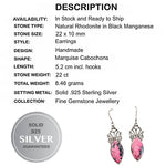 22 cts Natural Rhodonite in Black Manganese Gemstone Solid .925 Silver Earrings