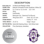 Natural Unheated Purple Amethyst and White Cubic Zirconia Solid .925 Sterling Silver Ring Size 8